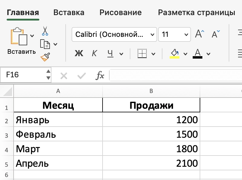 Пример правильно оформленной таблицы в Excel