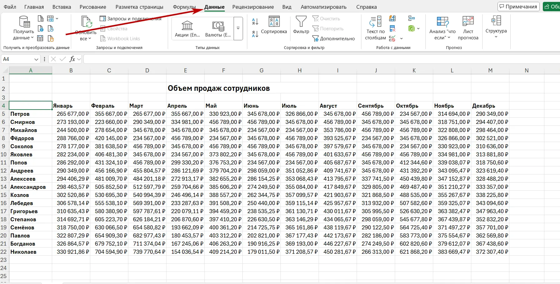 Вкладка «Данные» в Excel
